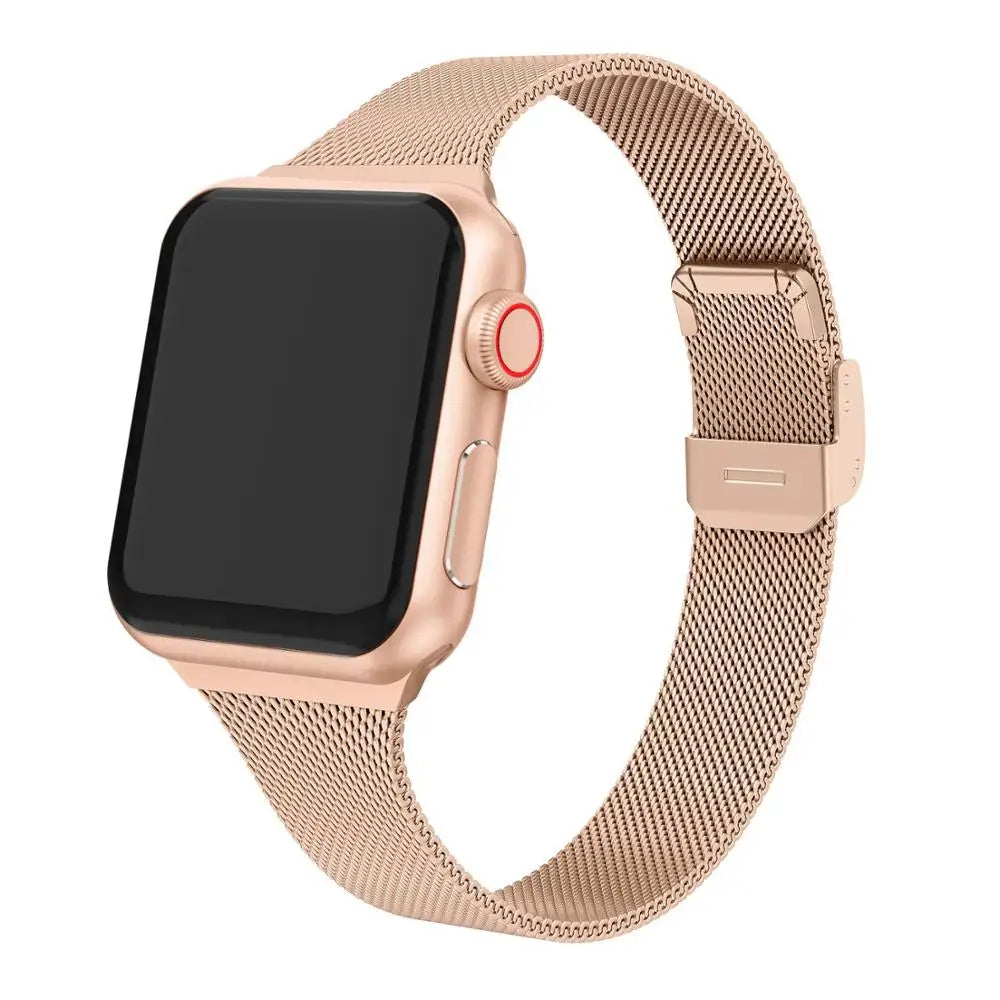 Milanese Mesh Apple Watch Band with Sliding Clasp in Rose Gold