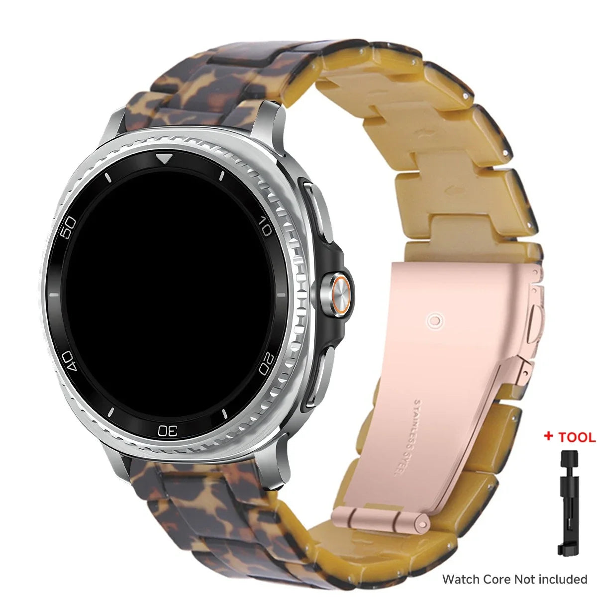 Samsung Galaxy Resin Link Watch Band - Tortoise Women Watch8/Watch8 Classic/Watch9 Ultra/Ultra2 on smartwatch, featuring stylish tortoise resin design.