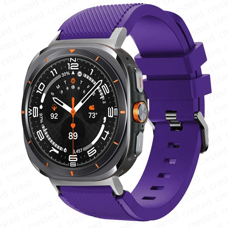 Samsung Galaxy Silicone Sport Watch Band - 20mm/Ultra+Ultra2 in violet on a smartwatch, offering comfort and style for workouts.