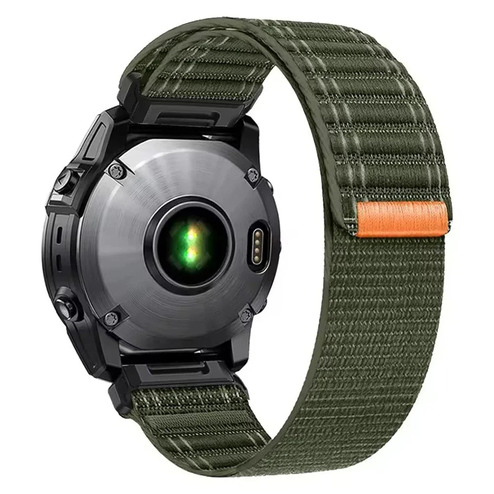 Army Green / Orange Garmin QuickFit 22/26mm Canvas Nylon Loop Band