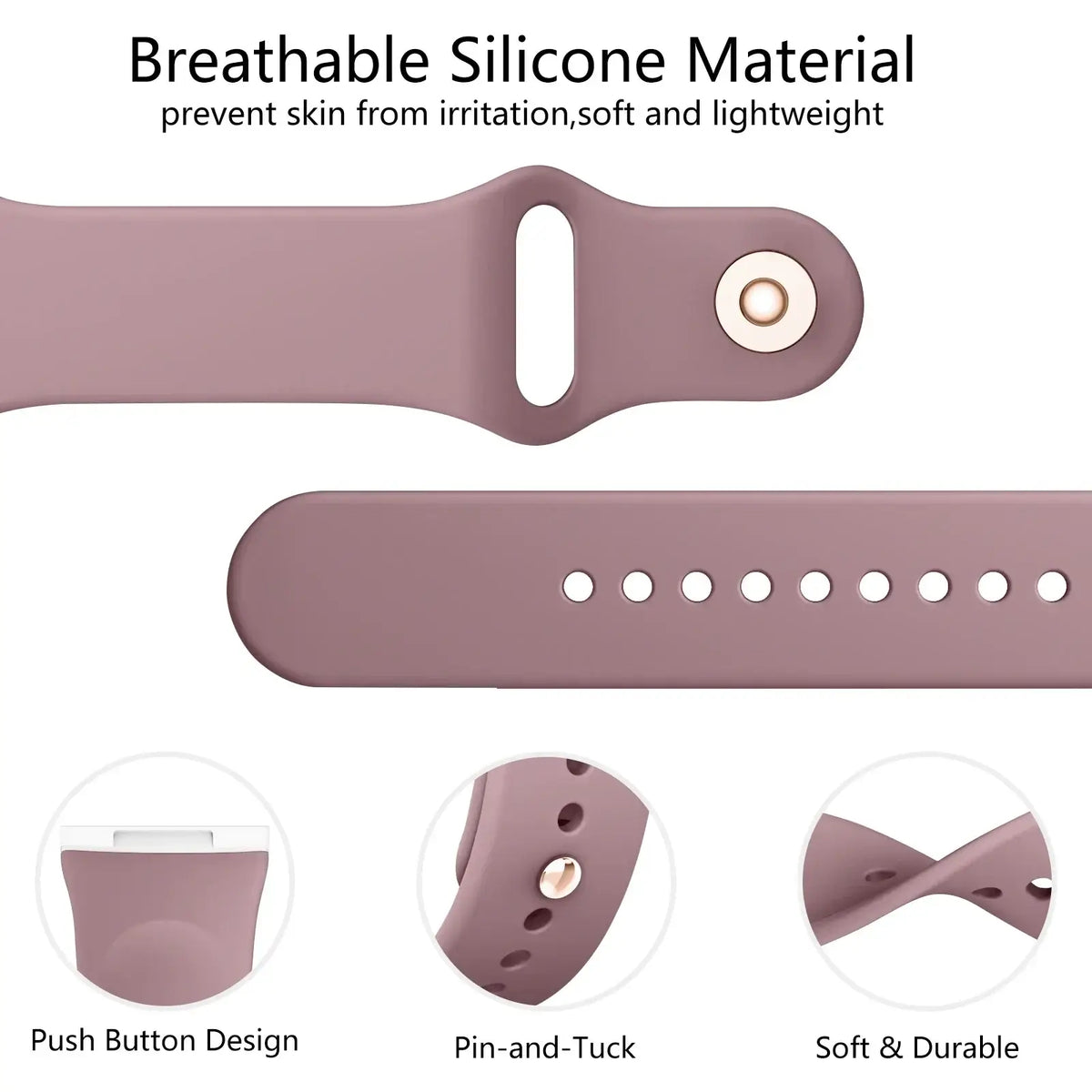Fitbit Versa & Sense Silicone Pin-and-Tuck Band - Mauve pin-and-tuck closure details