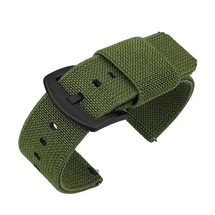 Woven Nylon Band with Fabric Keepers in Army Green / Black Buckle for compatible Huawei watches