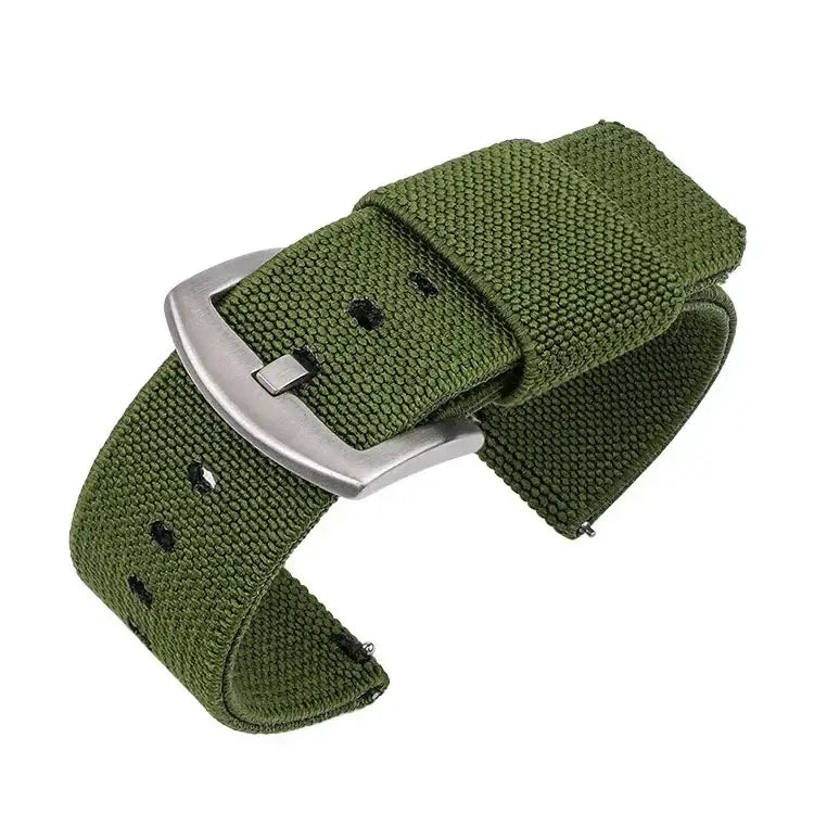 TicWatch Woven Nylon Band with Fabric Keepers - Army Green / Silver Buckle