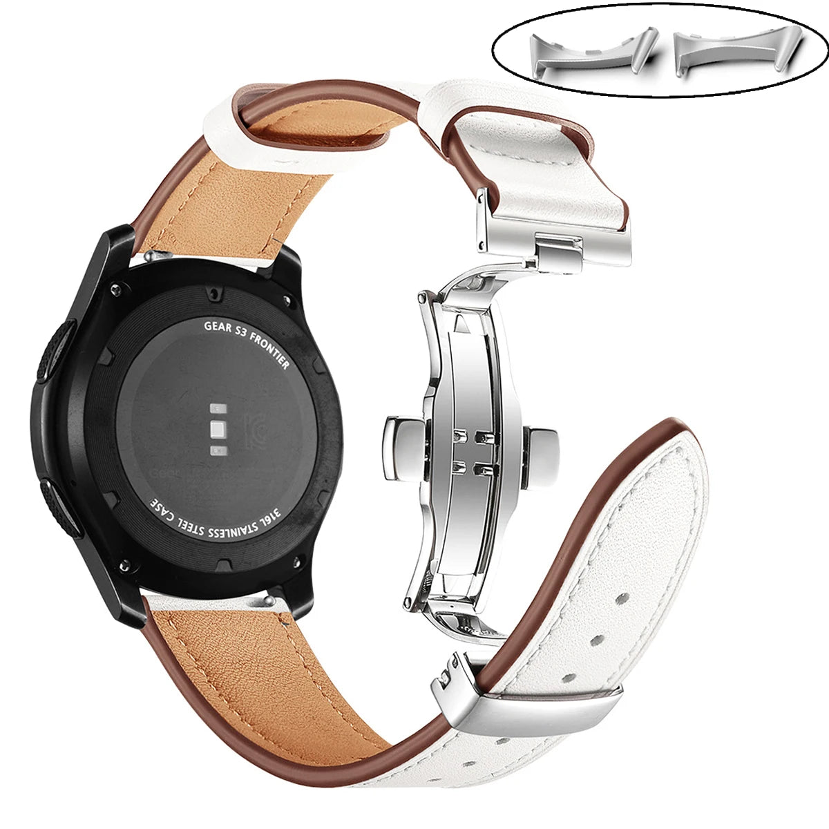 White - Silver Clasp Google Pixel Watch 5, 4 and 3 45mm Leather Band, Butterfly Clasp