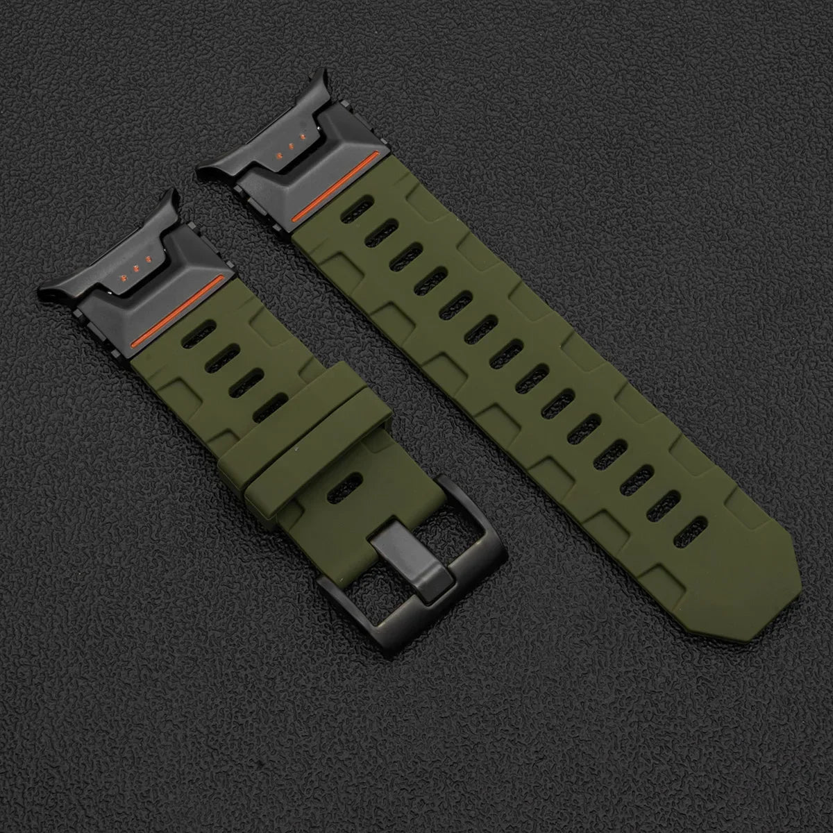 Samsung Galaxy Silicone Sport Watch Band - Ultra/Ultra2 No Gaps in green black color, designed for seamless fit.