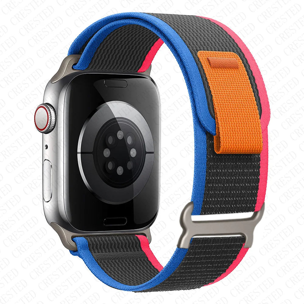 Two-Tone Nylon Apple Watch Trail Loop with Pull Tab in Charcoal / Blue / Pink