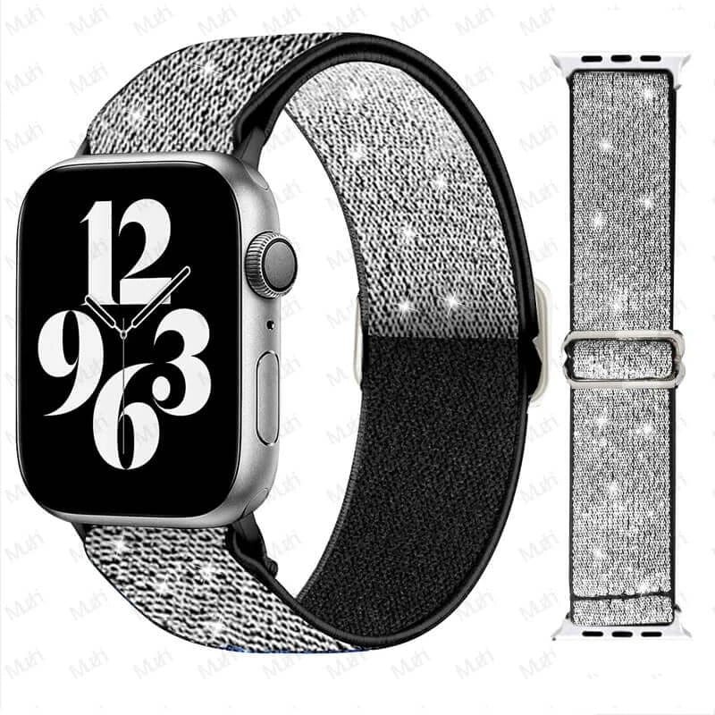 Black / Silver Shimmer adjustable stretch nylon Apple Watch band