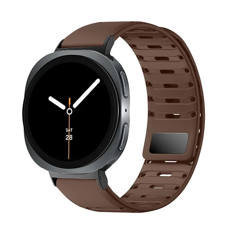 Samsung Galaxy Silicone Watch Band - Magnetic Watch8/Watch8 Classic/Watch9/Ultra/Ultra2 in brown, designed for comfort and breathability.
