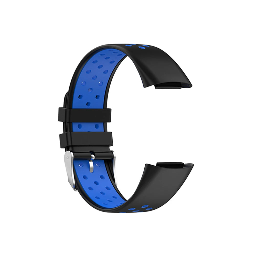 Fitbit Charge 5/6 Perforated Silicone Buckle Band - Black / Blue
