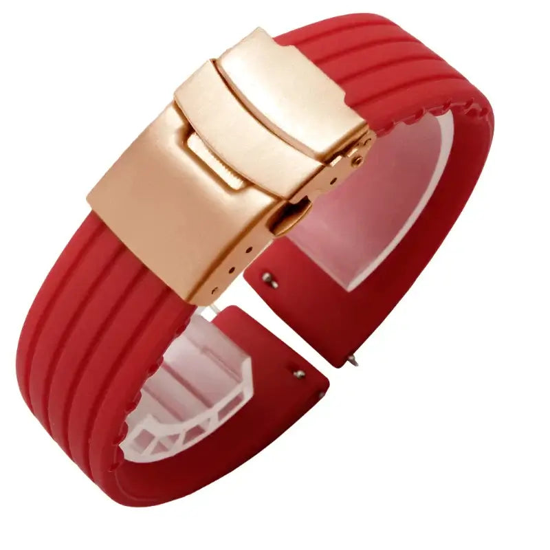 Suunto Ribbed Silicone Folding-Clasp Band - Red / Rose Gold Clasp