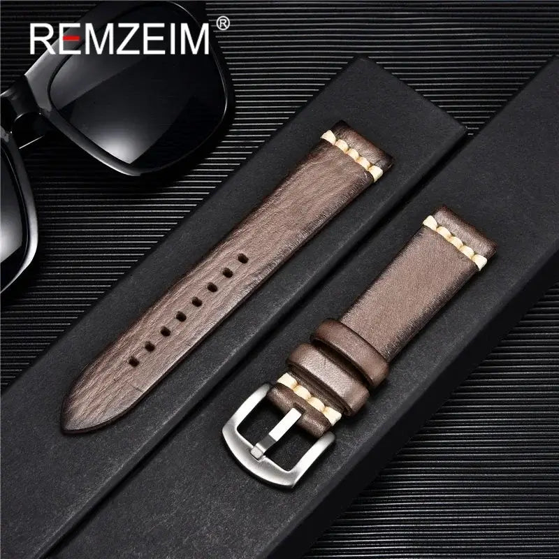 Samsung Galaxy Watch Contrast-Stitch Leather Band in Taupe Gray