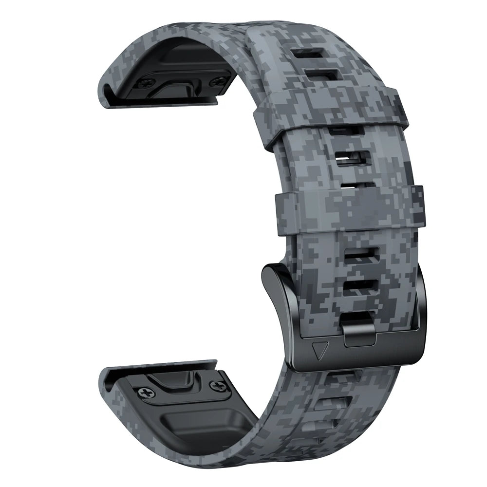 Gray Digital Camo Garmin QuickFit 22/26mm Silicone Band, Camo and Solid Colors