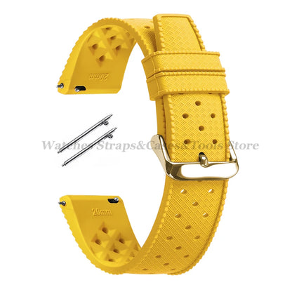 Garmin 18/20/22mm Quick Release Tropic-Style Silicone Band in Yellow with Gold Buckle