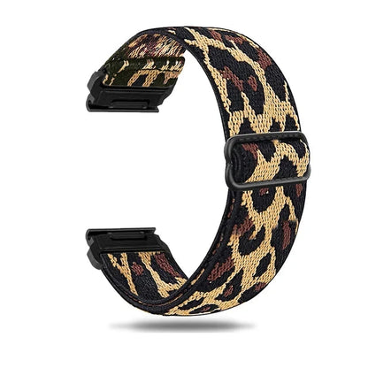 Brown Cheetah Garmin QuickFit 20/22/26mm Elastic Bohemian Woven Nylon Band