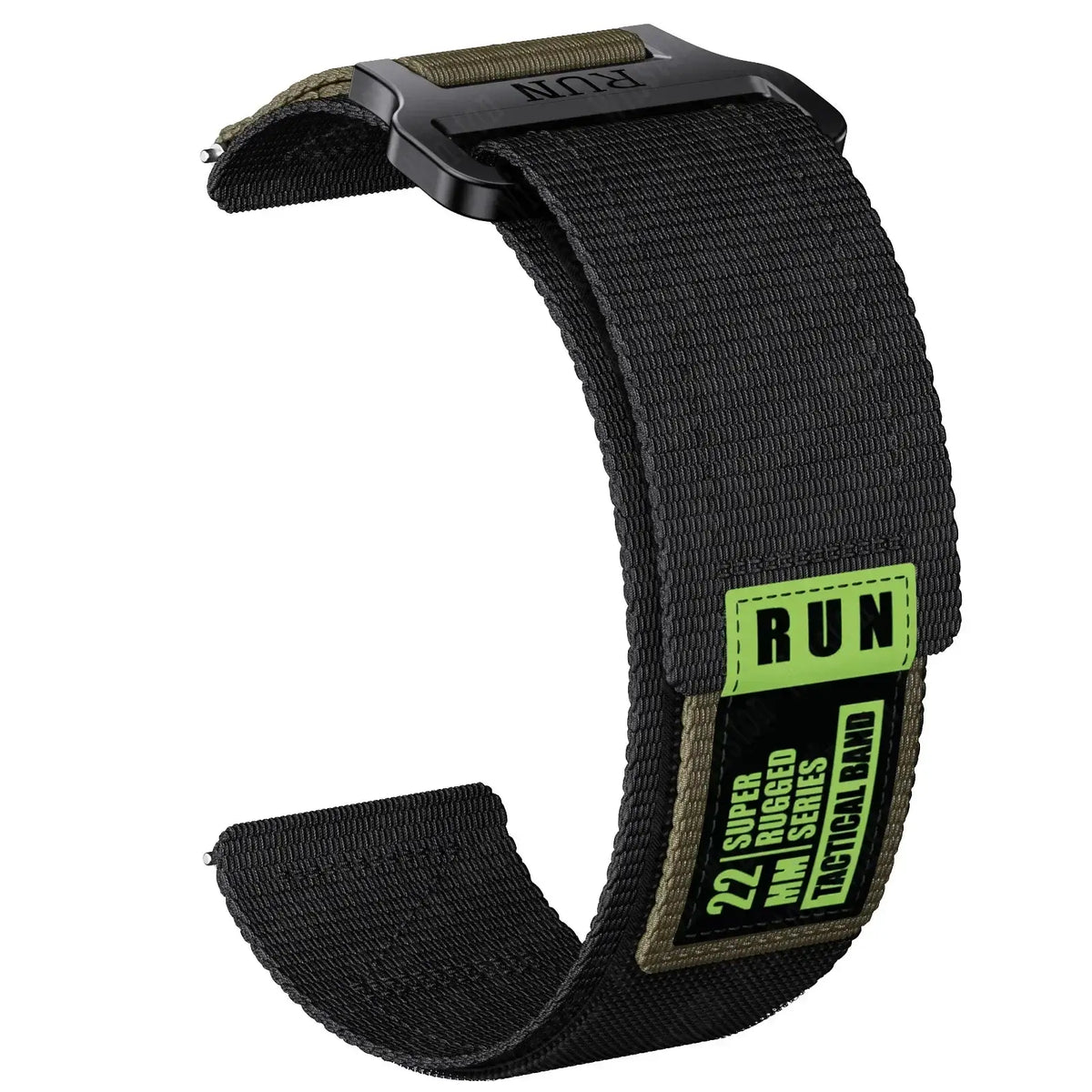 Amazfit Nylon Hook-and-Loop Band with RUN Label — Black / Olive Accent