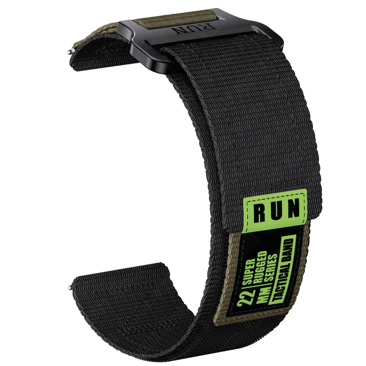Motorola Moto Nylon Hook-and-Loop Band with RUN Label — Black / Olive Accent