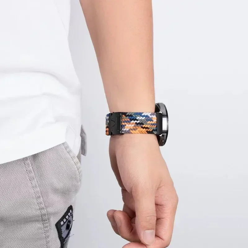 Braided Nylon Clasp Band for Motorola Moto — Striped braided band worn on wrist