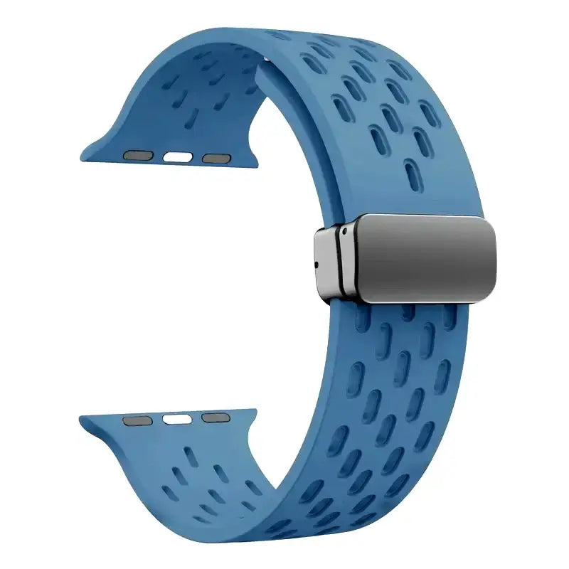 Denim Blue perforated silicone Apple Watch band with magnetic clasp