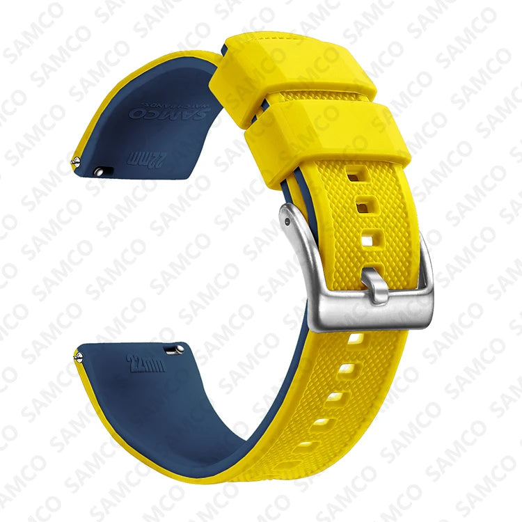 COROS Textured Silicone Watch Band with Buckle Choices - Yellow / Blue - Silver Buckle