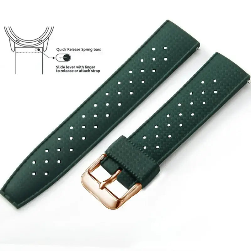Tropic Silicone Band for Amazfit – Forest Green / Rose Gold Buckle (Option 2)
