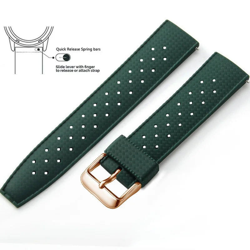 Tropic Silicone Band for Motorola Moto — Forest Green / Rose Gold Buckle (Option 2)