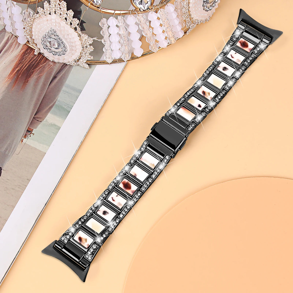 Black / Nougat Google Pixel Watch 5, 4 and 3 41mm Resin Inlay Link Bracelet Band