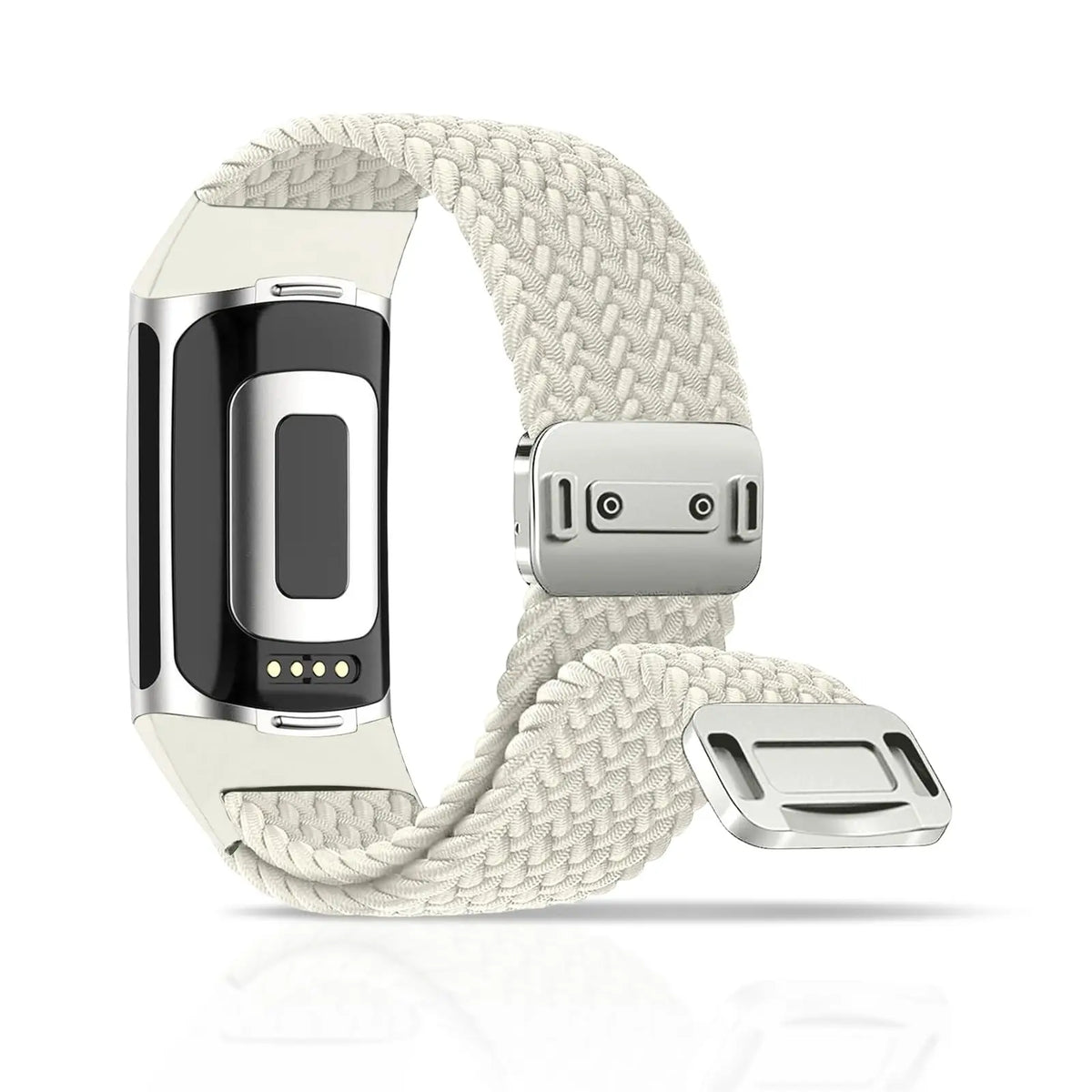 Ivory Fitbit Charge 5 and 6 Braided Nylon Band with Magnetic Clasp