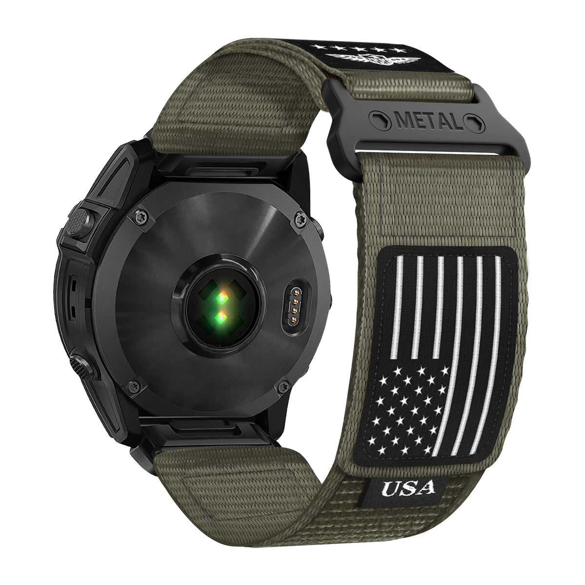 Garmin QuickFit Nylon Trail Band with USA Flag Patch in Sage Gray