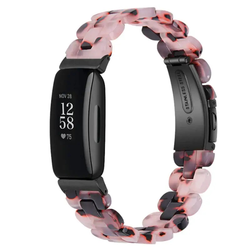 Fitbit Inspire Marbled & Tortoiseshell Resin Band - Pink Tortoiseshell / Black