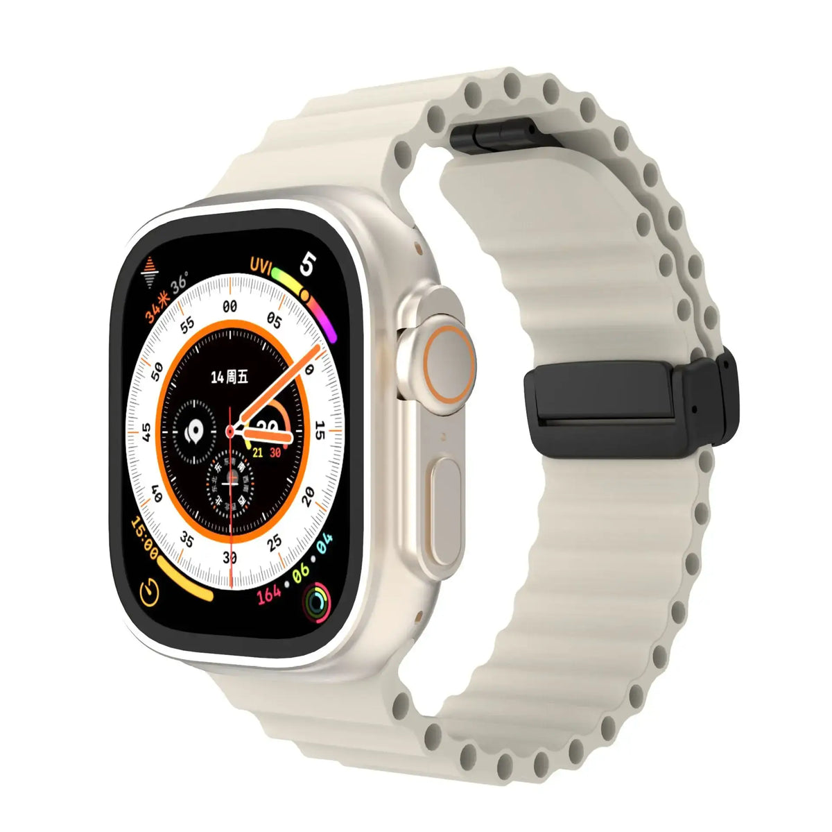 Ivory ridged silicone Apple Watch band with magnetic clasp