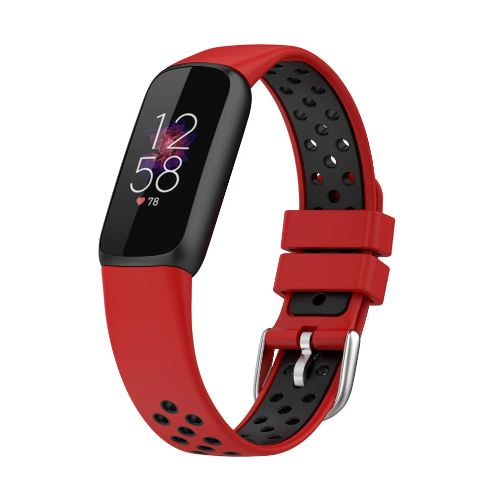 Fitbit Luxe Bands - Solid Silicone, Perforated & Metal - Red and black perforated band