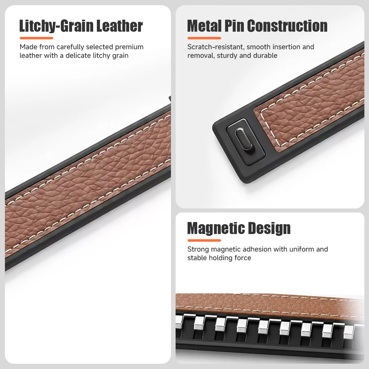 Google Pixel Watch 5, 4 and 3 45mm Litchi Leather Magnetic Band — product detail