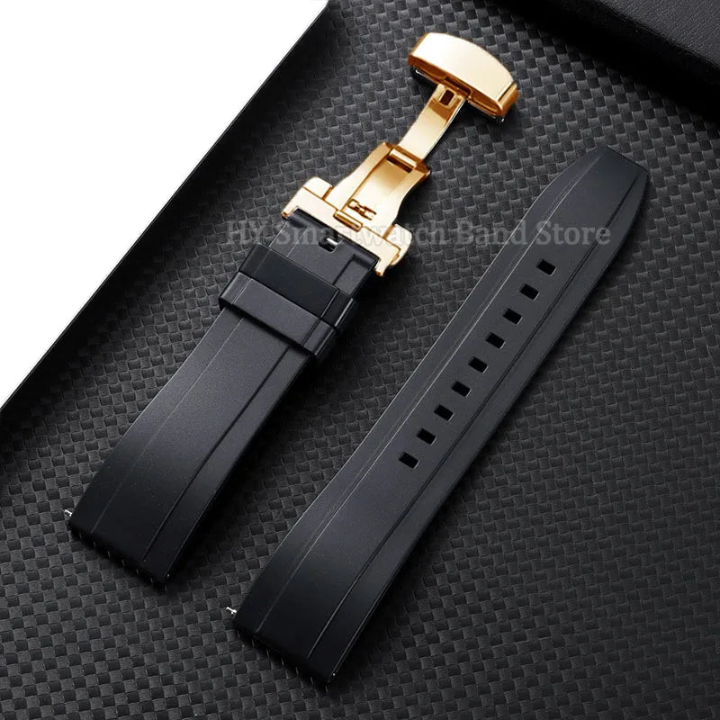 Garmin Silicone Butterfly Clasp Band in Black with Gold Clasp