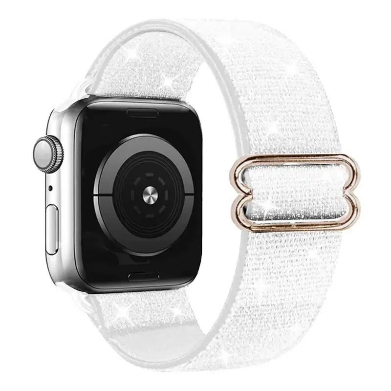 White Shimmer adjustable stretch nylon Apple Watch band