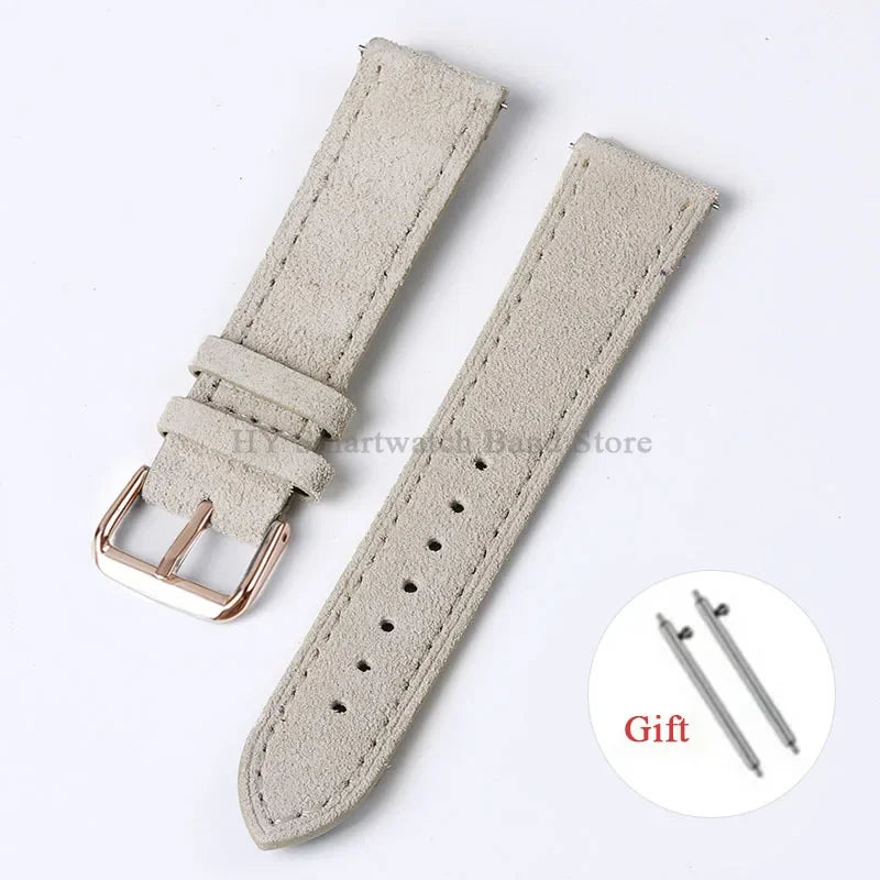 Polar Suede Leather Band with Buckle Options — Beige / Rose Gold Buckle