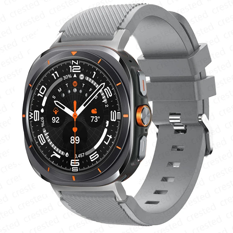Samsung Galaxy Silicone Sport Watch Band - 20mm/Ultra+Ultra2 in gray on a smartwatch for comfort and style.