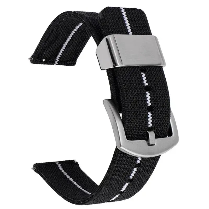 Nylon Band with Wide Metal Keeper in Black / White Stripe for compatible Huawei watches