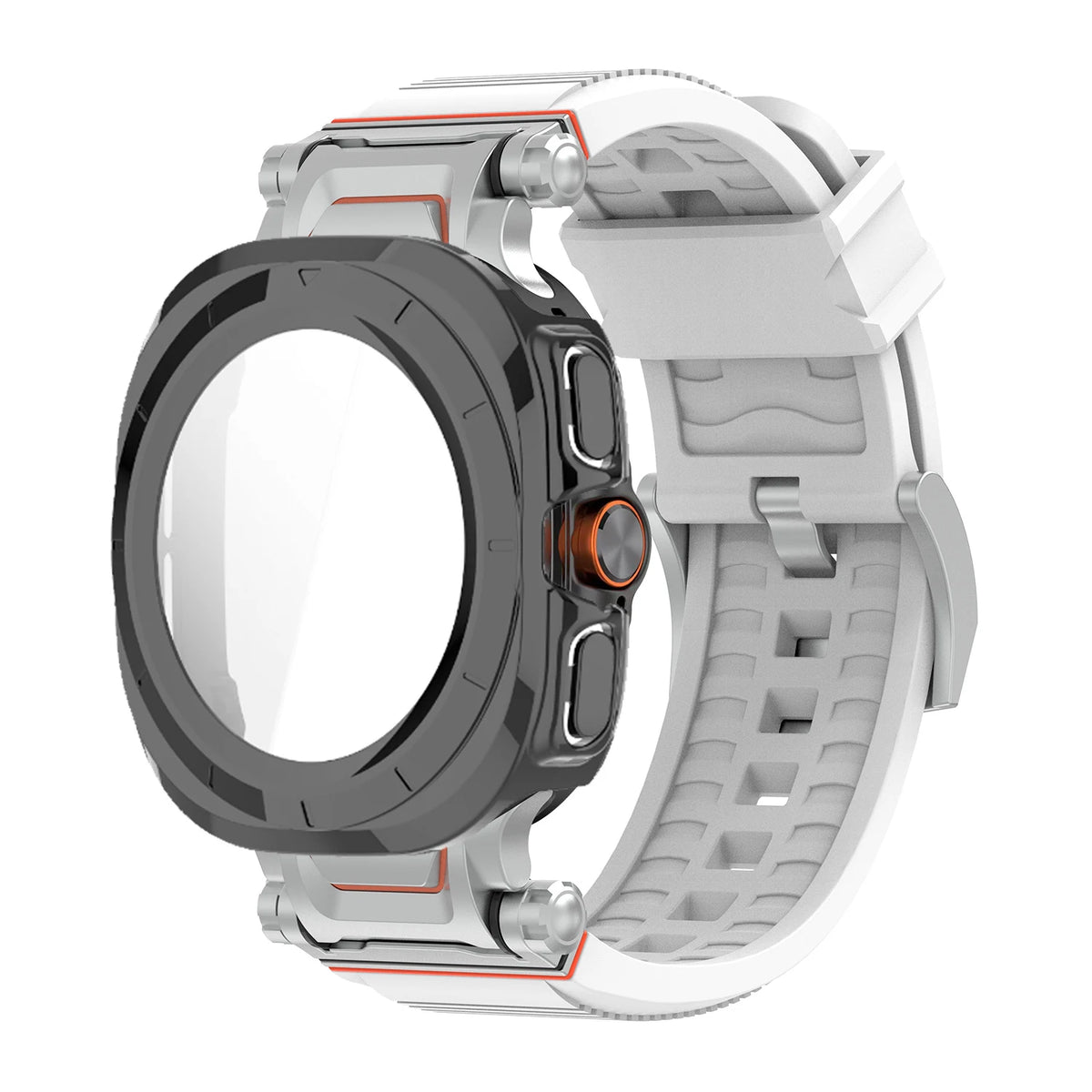 Samsung Galaxy Ultra/Ultra2 Silicone Sport Watch Band - Acrylic Case in BK White with dial for Ultra and Ultra2 models