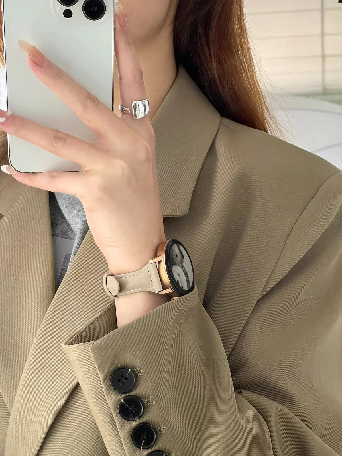 Beige leather strap worn on wrist for COROS – BandsCo Straps