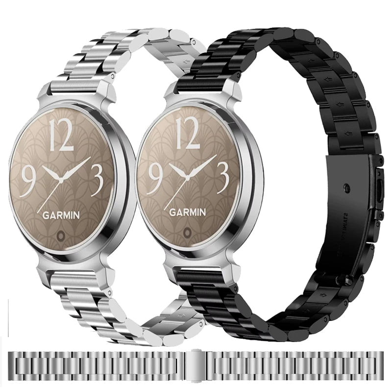 Garmin Lily 2 Stainless Steel Link Bracelet in silver and black on watches