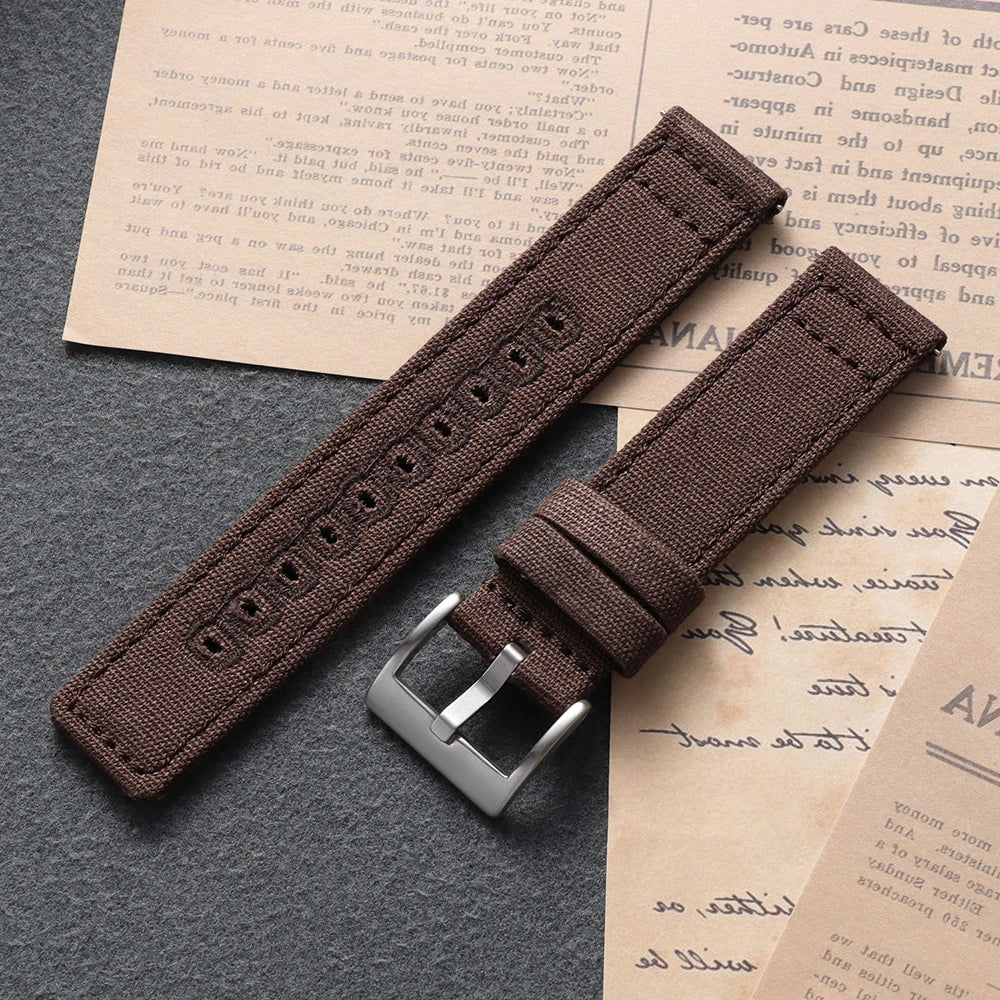 Garmin Stitched Canvas Nylon Band in Brown with Silver Buckle