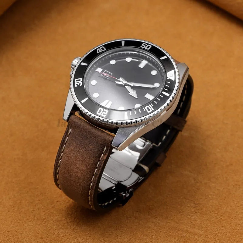 Garmin Calfskin Butterfly Clasp Band in brown on a dive watch
