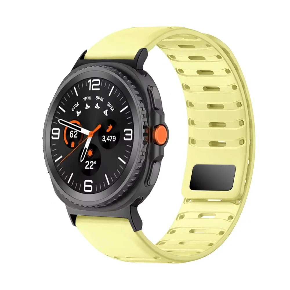 Samsung Galaxy Silicone Watch Band - Magnetic Watch8/Watch8 Classic/Watch9/Ultra/Ultra2 in faint yellow with comfortable fit.