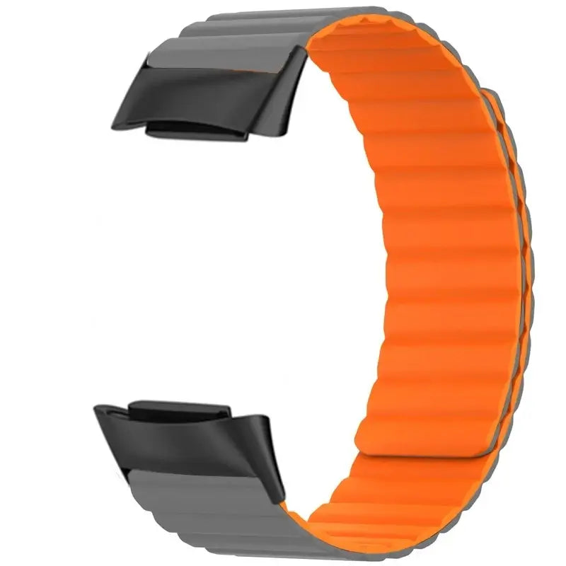 Fitbit Charge 5 & 6 Magnetic Silicone Wrap Band in Gray / Orange