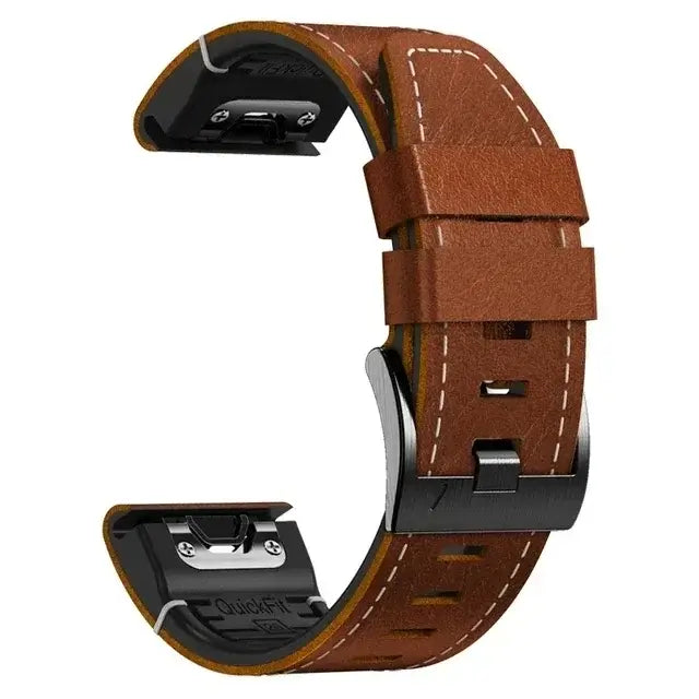 Garmin QuickFit Leather and Silicone Band in Brown - Style 1