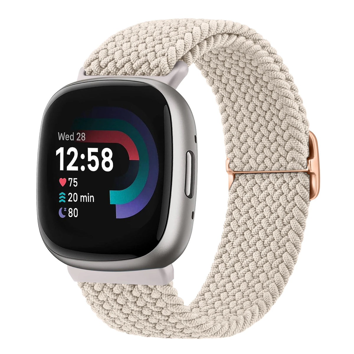 Ivory Fitbit Versa 4, Versa 3, Sense 2 and Sense Stretch Braided Loop Band