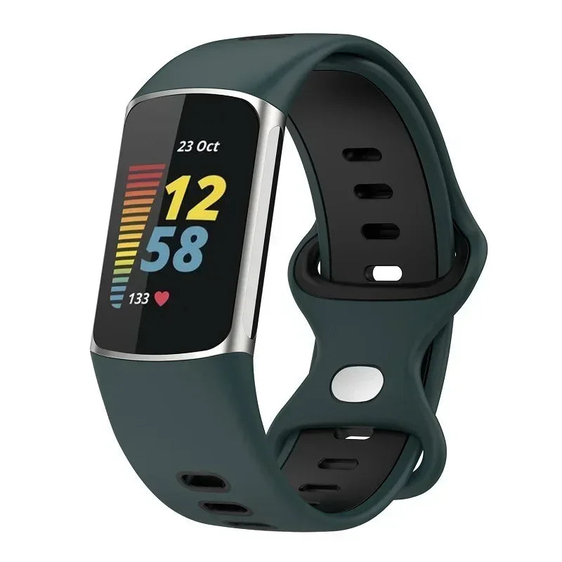 Fitbit Charge 5/6 Two-Tone Silicone Pin Band - Dark Green / Black