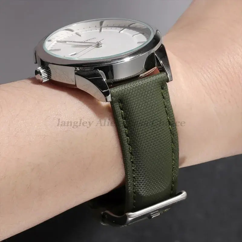 Amazfit Stitched Sailcloth Nylon Watch Band - Olive strap worn on wrist