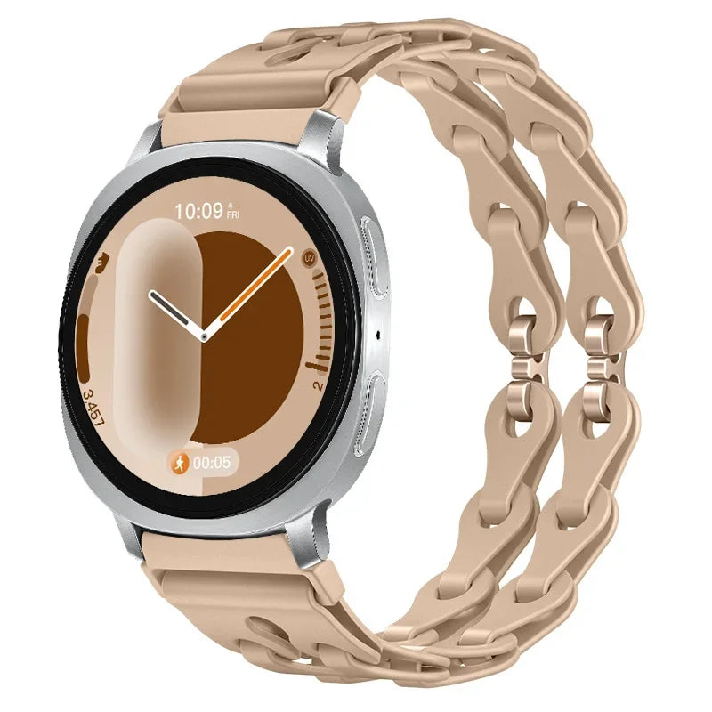 Samsung Galaxy Silicone Chain Watch Band – Watch8/Watch8 Classic/Watch9/Ultra/Ultra2 Multi in Milk Tea Color on smartwatch.