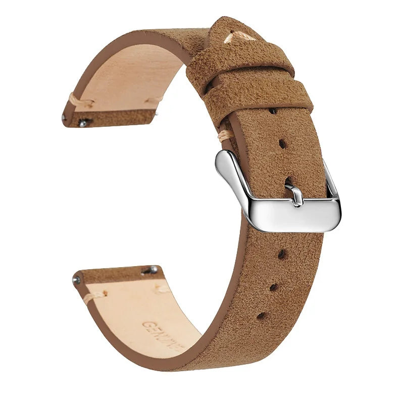 Polar Suede Leather Band with Buckle Color Options — Toffee Brown / Silver Buckle